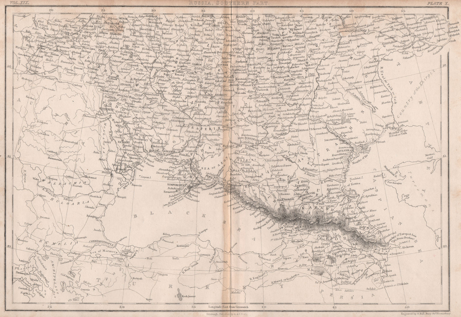 Russia in Europe, southern part. Ukraine Georgia Caucasus. BRITANNICA 1860 map